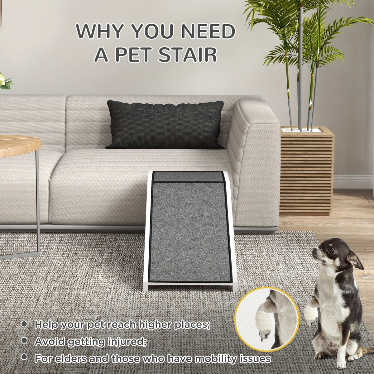 Hondenloopplank – Hondenladder – Huisdiertrap – Hondentrap – Loopplank Voor Honden – Antislip Tapijt – Geschikt Tot 30 kg – Kunststof Met Polyester Fiber – Wit Grijs