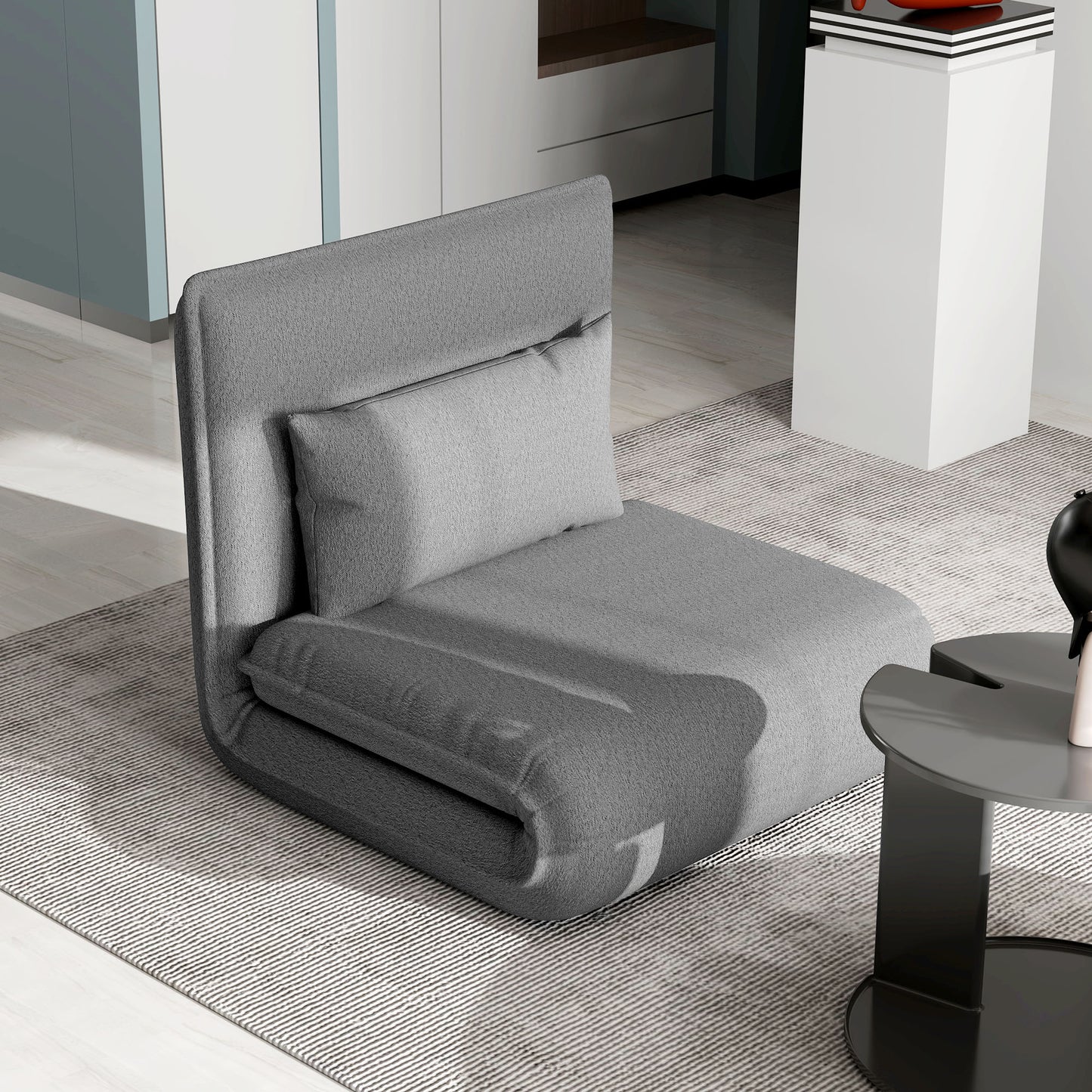 Bedbank – Slaapbank – Slaapstoel – Zitbank – VloersoFa – 3-in-1 Multifunctioneel – Verstelbare Rugleuning – Belastbaar Tot 150 Kg – Donkergrijs