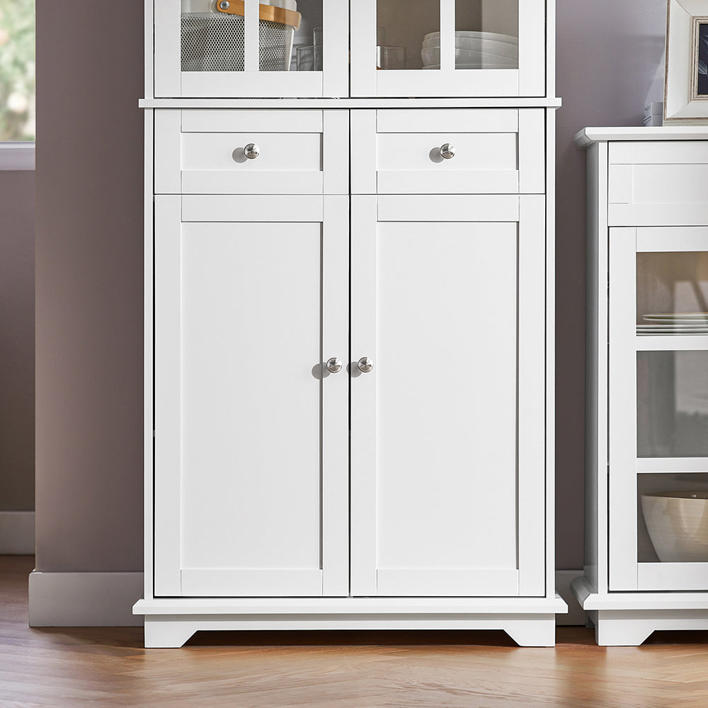 Dressoir – Buffetkast – Opbergkast – Ladekast – Commode – 75x40x175 cm – Wit MDF met Glas – Anti-Kantel Veiligheidsysteem