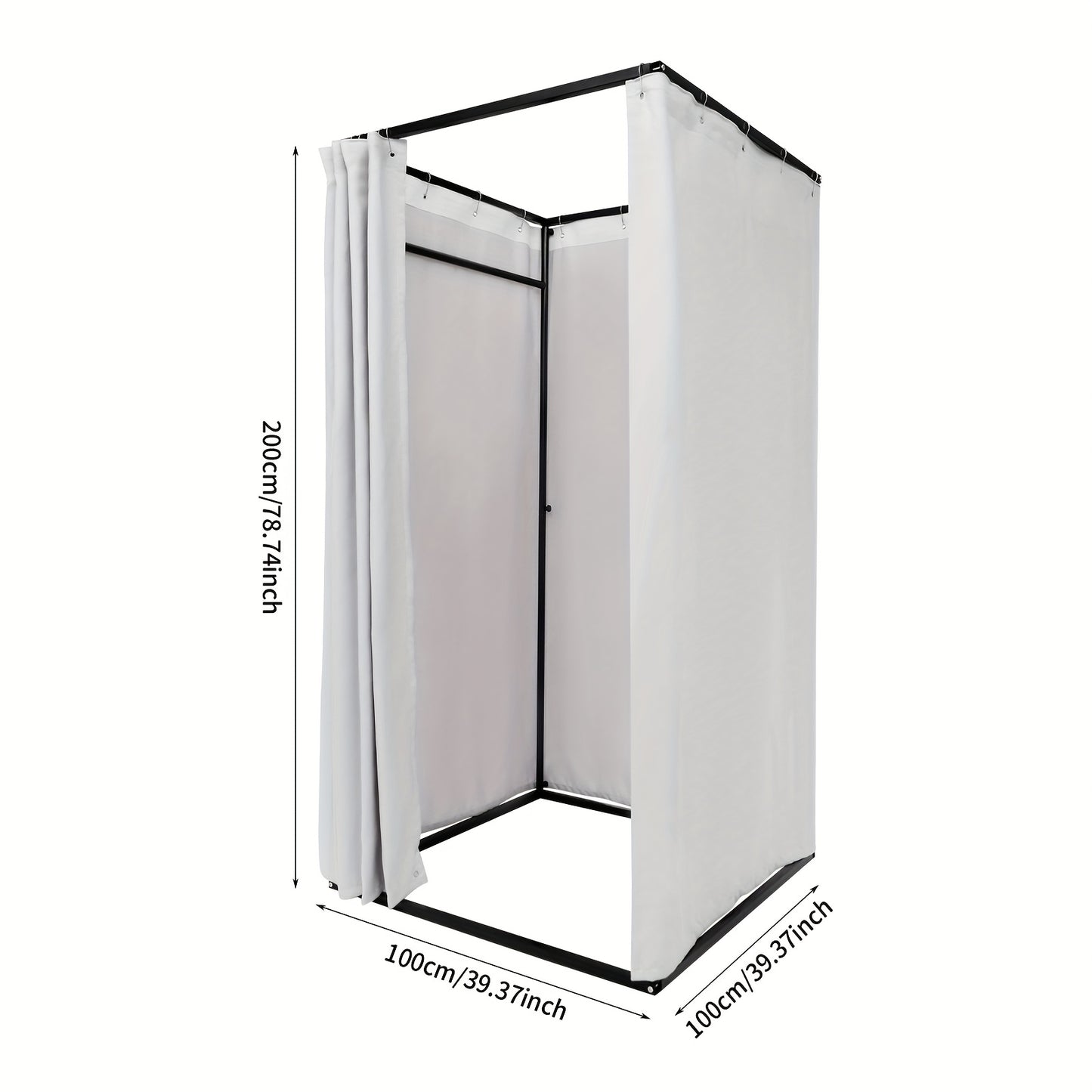 Pasmhokje – Paskamer – Kleedkamer – Pasruimte – Mobiele Paskamer – Stevig Metalen Frame – Machinewasbare Linnen Stof – Ruime Afmetingen 100x100x200 cm – Compact & Vrijstaand Grijs