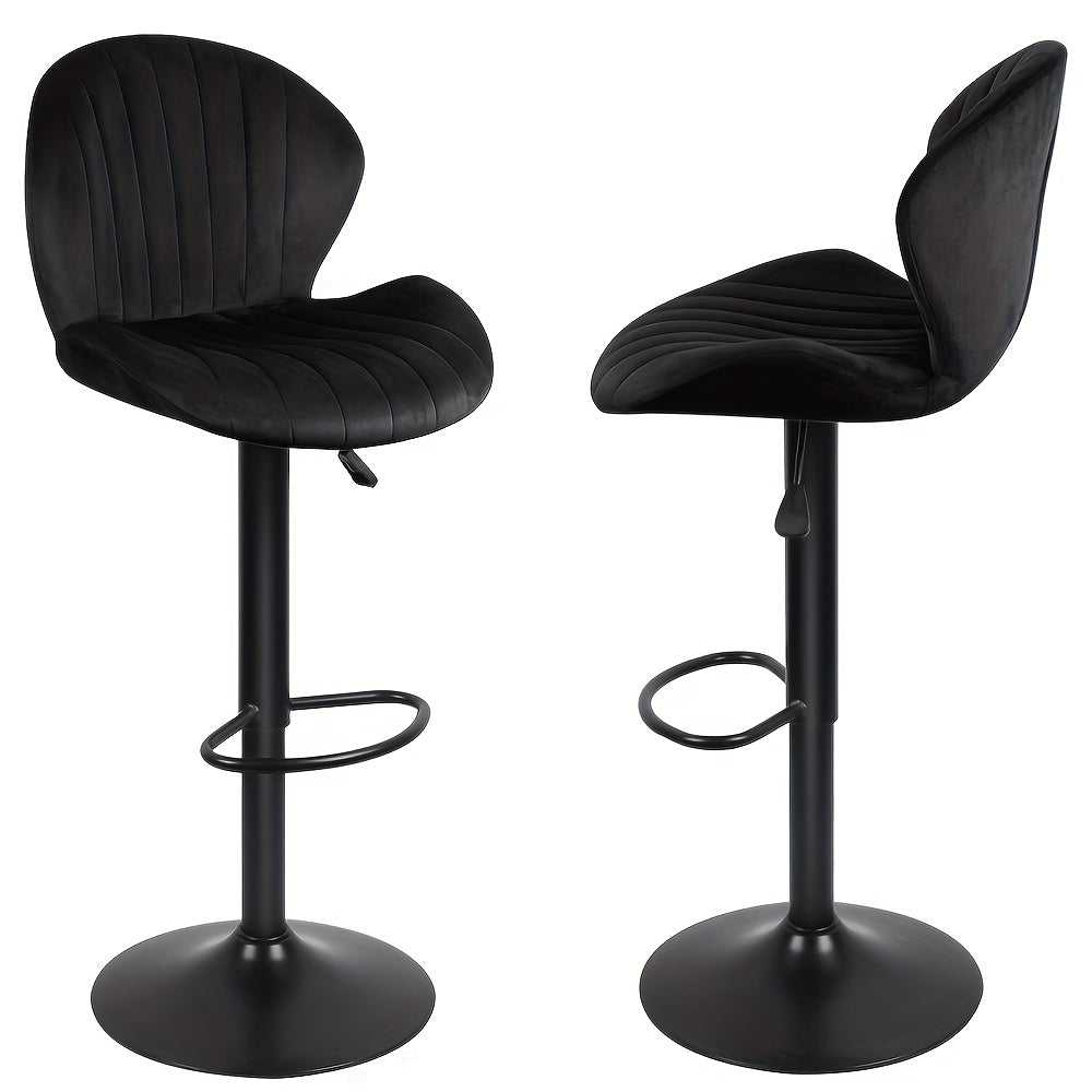 2 Velvet Bar Stools With Shell-Shaped Backrest & Footrest | Small Apartment Bar Stools Space-Saving Swivel Design| Heavy-Duty 150kg Capacity Commercial Grade Stools | Art Deco Shell Backrest Curved Ergonomic Support