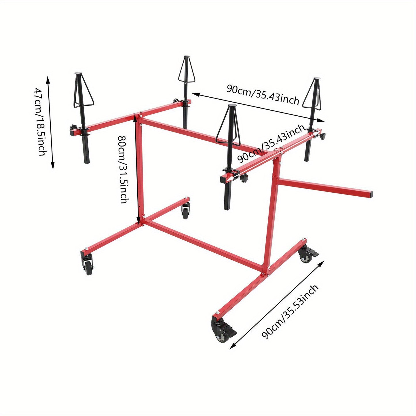 Roterend Wielverfspiraal – Verfspiraal – Wieldraaibaar – Verfstandaard – Autospuiterij Rek – Robuust Gegalvaniseerd Staal – Vergrendelbare Wielen – 80 cm Hoogte – 99,79 kg Draagvermogen – Rood