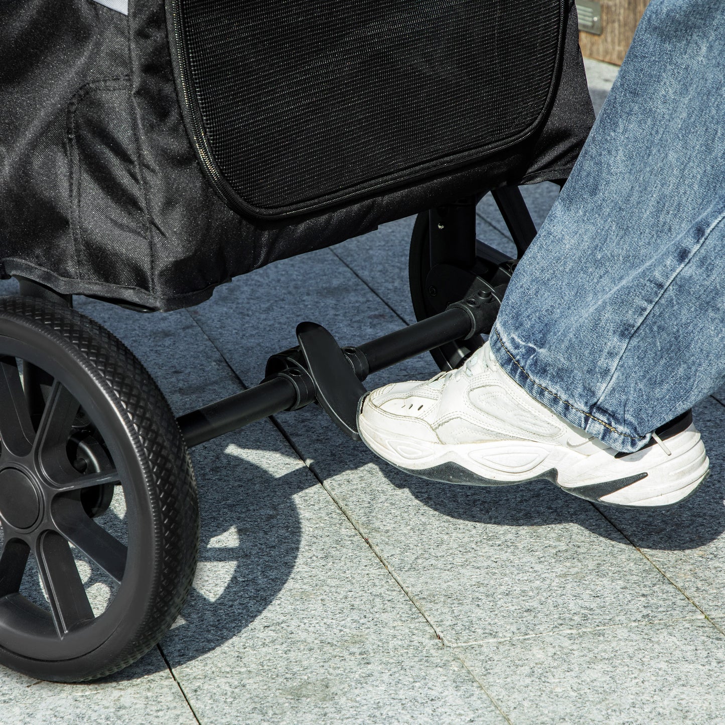 Hondenwagen – Hondenbuggy – Hondenkar – Huisdierwagen – Hondenbuggy Voor Grote Honden – Inklapbaar – Vier Wielen Met Remmen – Veiligheidslijn – Grijs