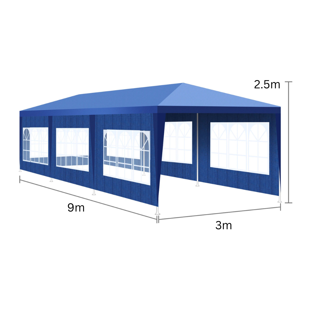Partytent – Tuin Tent – Waterdichte Tent – Outdoor Tent – Picknick Tent – 9x3 Meter – Met Verwijderbare Panelen - Blauw