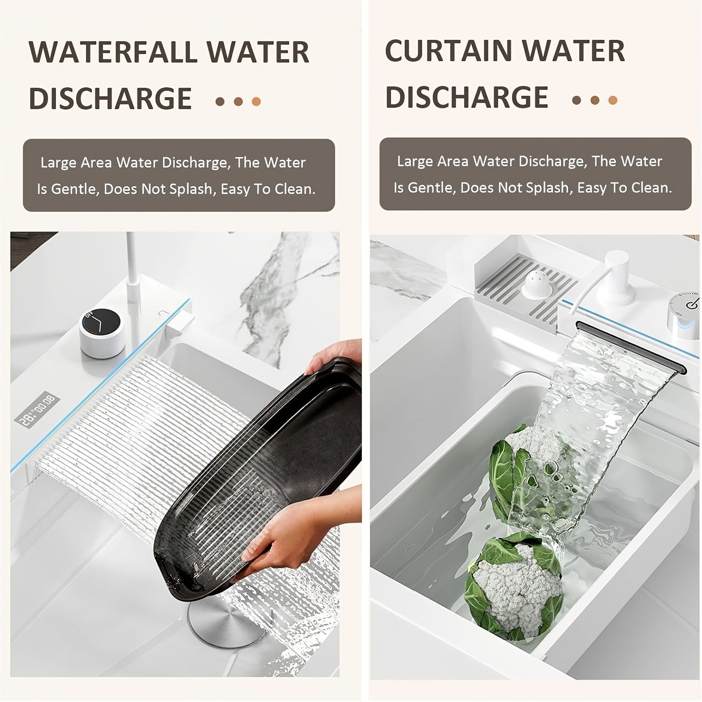 Keukenspoelbak – Spoelbak – Gootsteen – Enkele Wasbak – Keukenkom – RVS Met Witte Gebosselde Afwerking – Drukspoeling Met Twee Watervallen – 74,9 x 46 cm