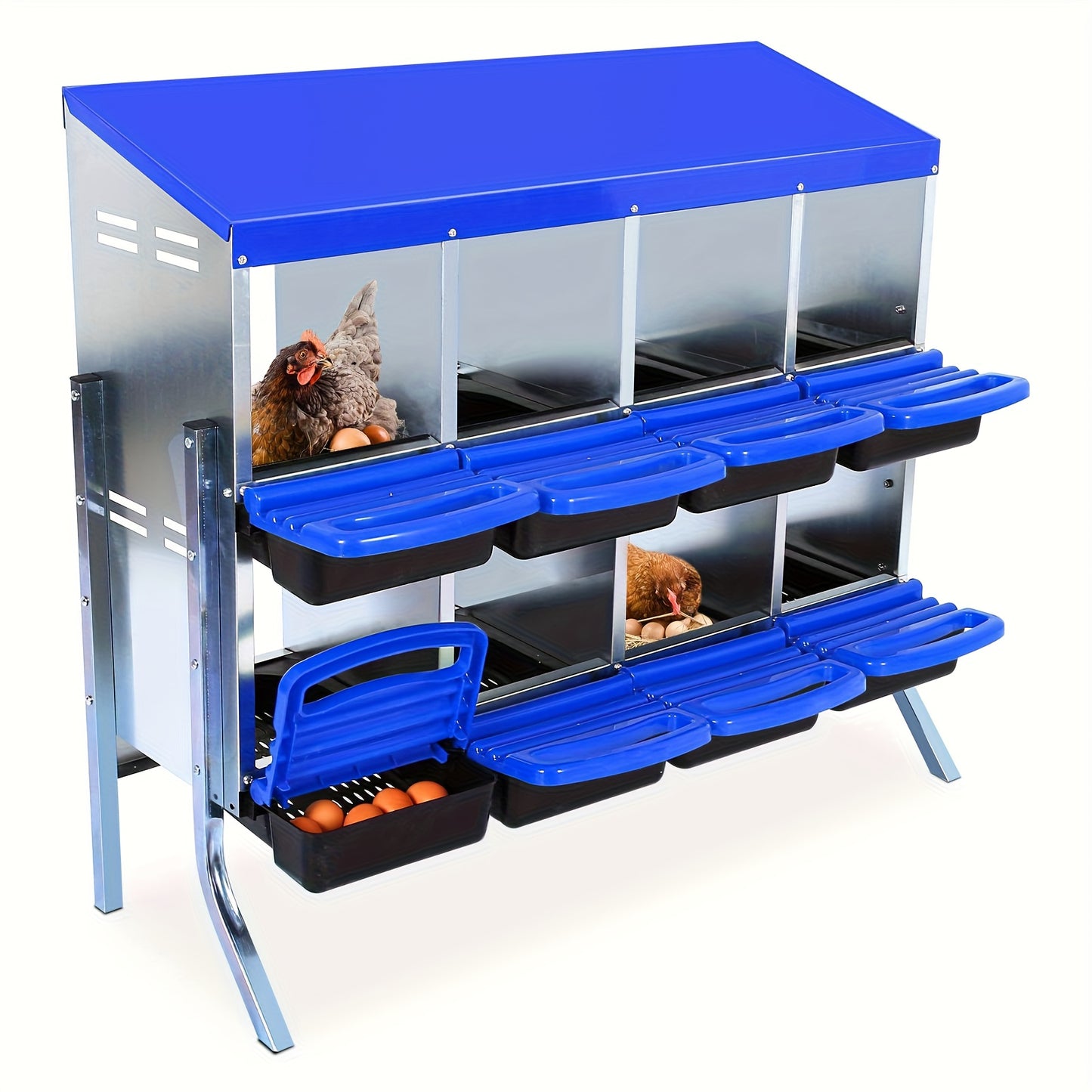 Kippenhoknestkasten – Kippennestkast – Nestkastje – Legnestkast – Kippenlegkast – Metalen 2-laags Nestkast – Roll-Away Ontwerp – Uitneembare Lade – Volledig Dak – Duurzaam & Onderhoudsvriendelijk