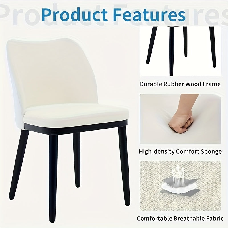 Set of 2 Modern White & Black Fabric Dining Chairs with Padded Seats & Legs - Heavy-Duty Bohemian Style Kitchen Table Chairs, Easy-Clean Upholstery for Home, Restaurant, Cafe (White/Black, Frame), Mid Century Modern, Space Sa