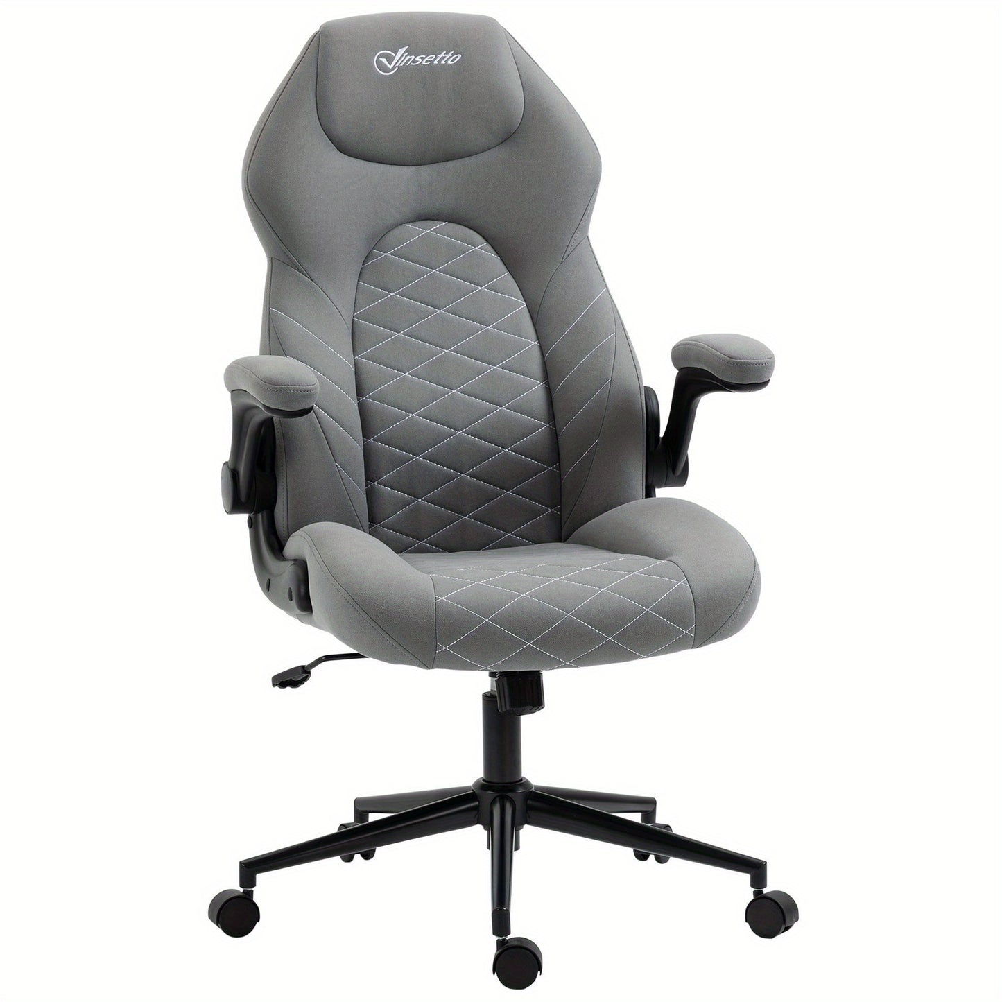 Ergonomische Bureaustoel – Kantoorstoel – Werkstoel – Studiebureaustoel – Thuiswerkstoel – Verstelbare Armleuningen – Schommelfunctie – Lichtgrijs Polyester