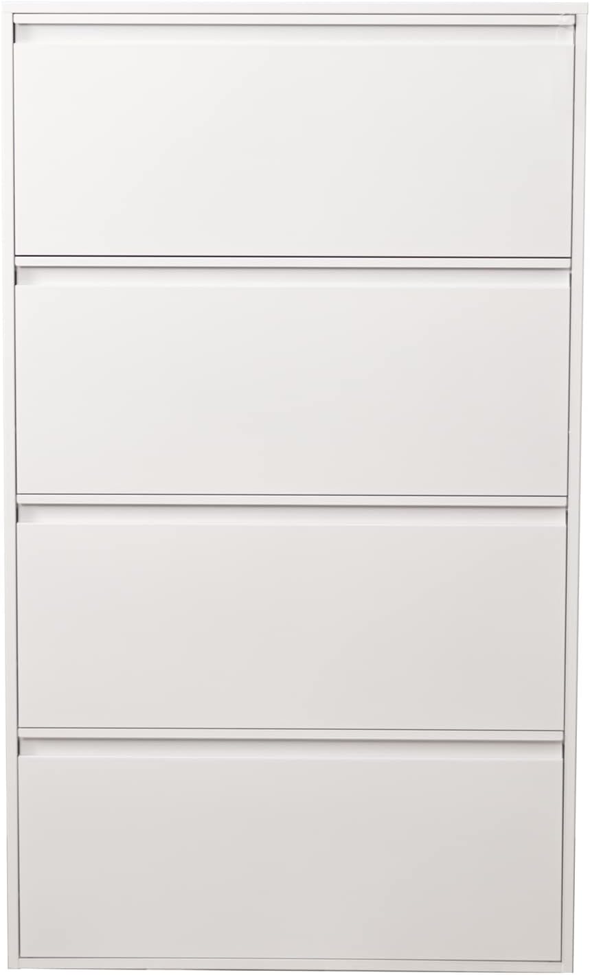 DRW Schoenenkast met 4 schuifladen van metaal in wit, 80 x 15 x 136 cm