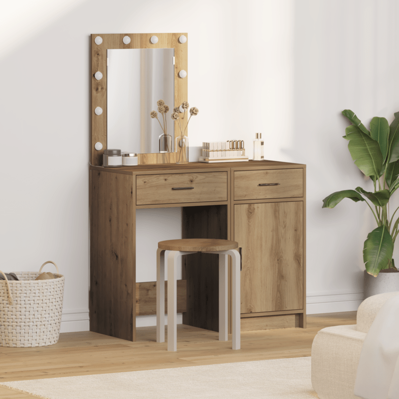 Opbergkast – Opbergmeubel – Ladekast – Badkamerkast – Kaptafel – Bruin Eikenfineer – Compact 50x41x135 cm – Duurzaam Plaatmateriaal