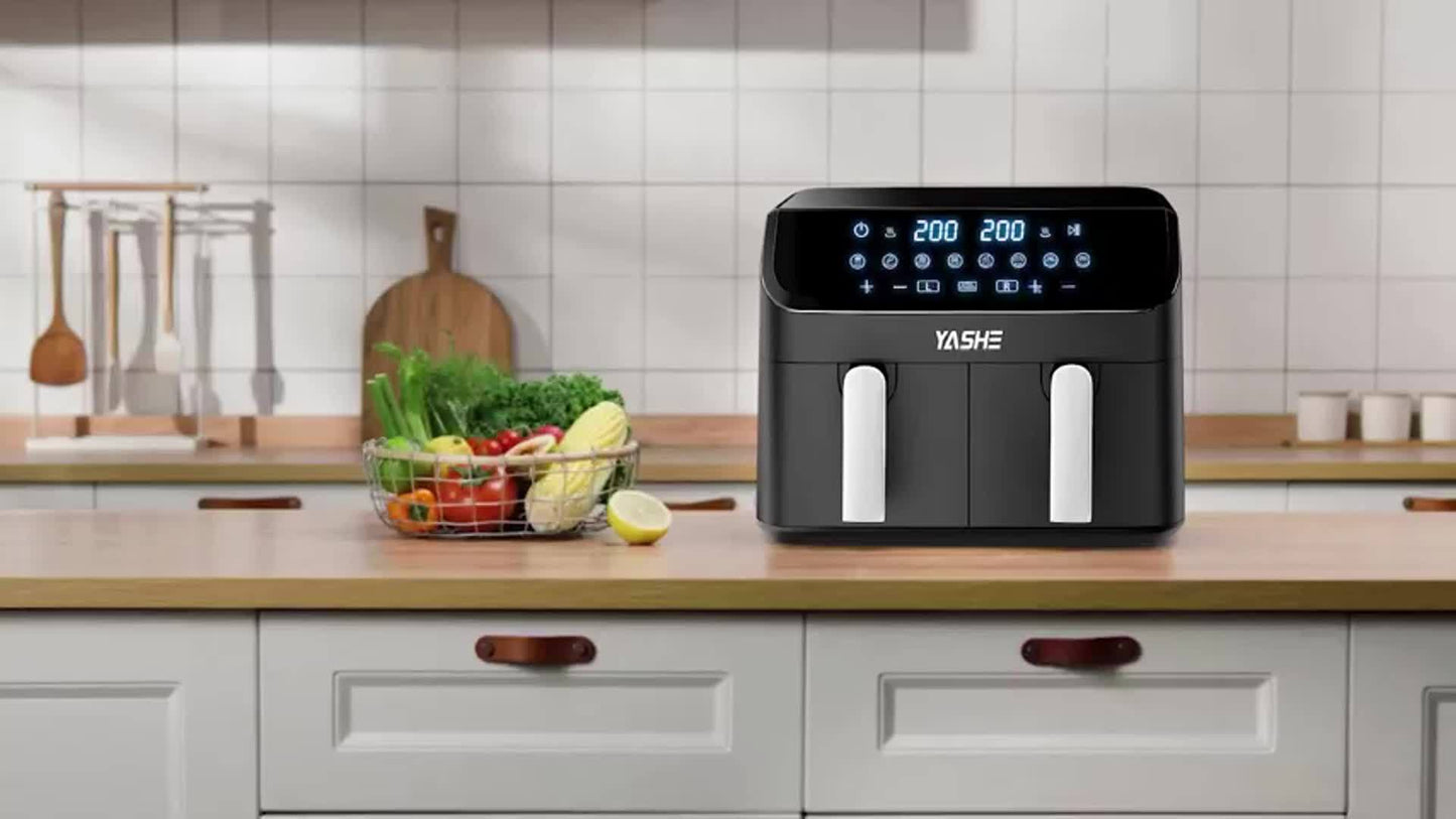 Airfryer – Heteluchtfriteuse – Fryer – Dubbele Airfryer – Luchtfriteuse – 9 Liter – 8-in-1 Instellingen – Touchscreen Bediening