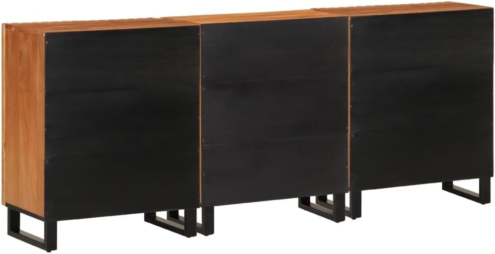 Dressoir – Sideboard – Opbergkast – Ladekast – Wandkast – Massief Acaciahout – Stalen Frame – 60x34x75 cm – Set Van 3