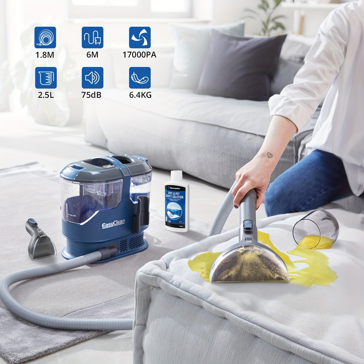 Spot Cleaner – Tapijtreiniger – Vlekverwijderaar – Meubelreiniger – Trapreiniger – 800W Krachtige Motor – Grote 2,5L Watertank