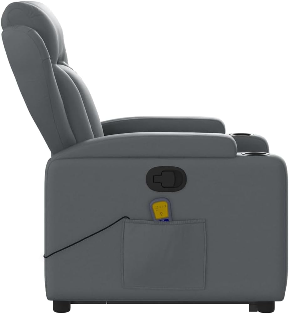 Massagestoel Met Opstahulp – Relaxstoel – Opstastoel – Tv-Stoel – Verstelbare Fauteuil – Grijs Kunstleer – Elektrische Opstahulp – 6-Punts Vibratiemassage