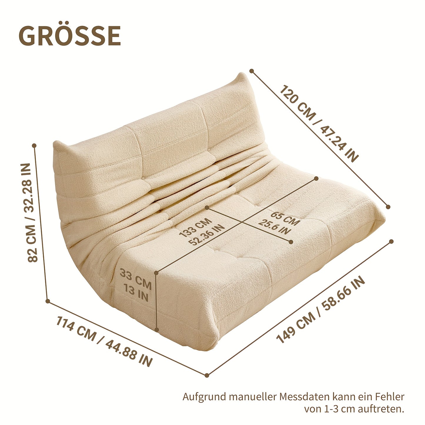 Loungestoel – Zitzakstoel – Armless Fireplace Chair – Relaxfauteuil – Accentstoel – Beige – Ergonomisch Ontwerp – Zachte Teddy Fleece Bekleding