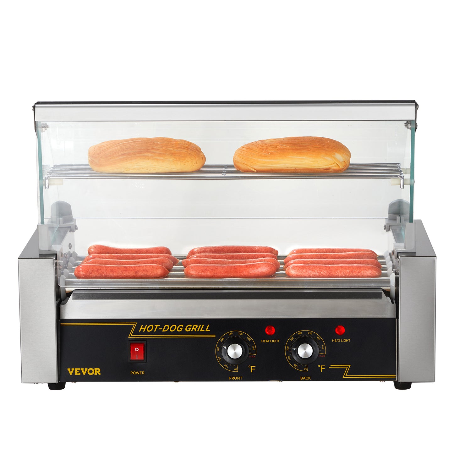 Hotdog Roller – Hotdog Grill – Worstjesbakker – Snackmaker – Hotdog Machine – 5 Non-stick Rollers – Instelbare Temperatuur 750W Roestvrij Staal