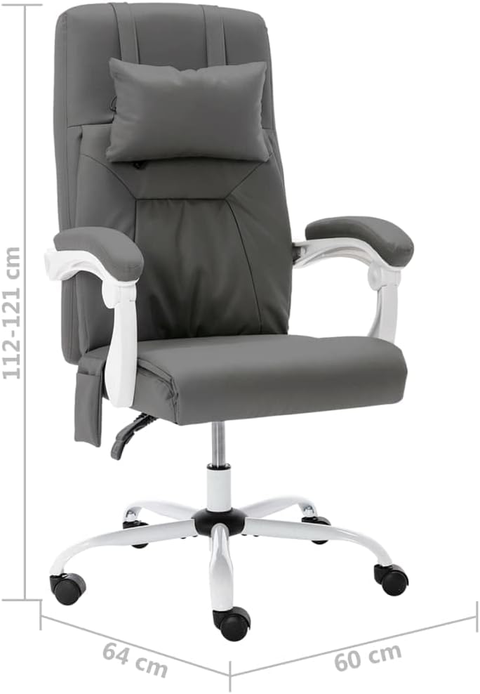 Ergonomische Bureaustoel – Kantoostoel – Werkstoel – Gamerstoel – Draaistoel – Massagefunctie – Verstelbare Kantelbare Rugleuning – Grijs Kunstleer – Nekkussen