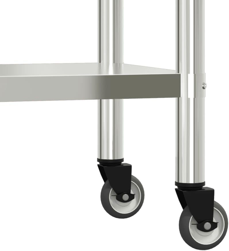 Keukenwerktafel met wielen – Werktafel – Bereidingstafel – Voedselbereidingsbank – Cateringwerkblad – Roestvrij Staal – 110 x 55 x 85 cm