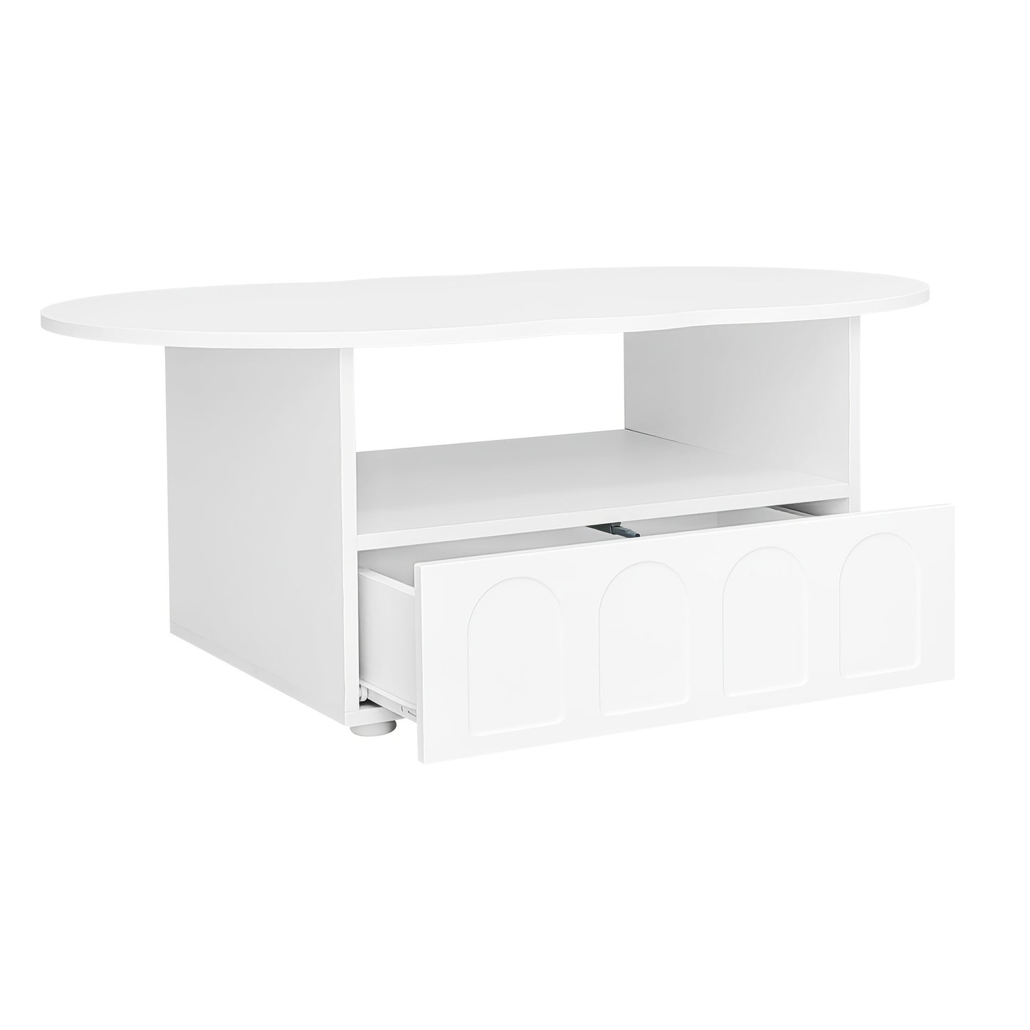 Wolkvormige Salontafel – Koffietafel – Bijzettafel – Opbergtafel – Woonkamertafel – Wit – Met Lades en Kastjes – Duurzaam Hardhout en Kunsthout