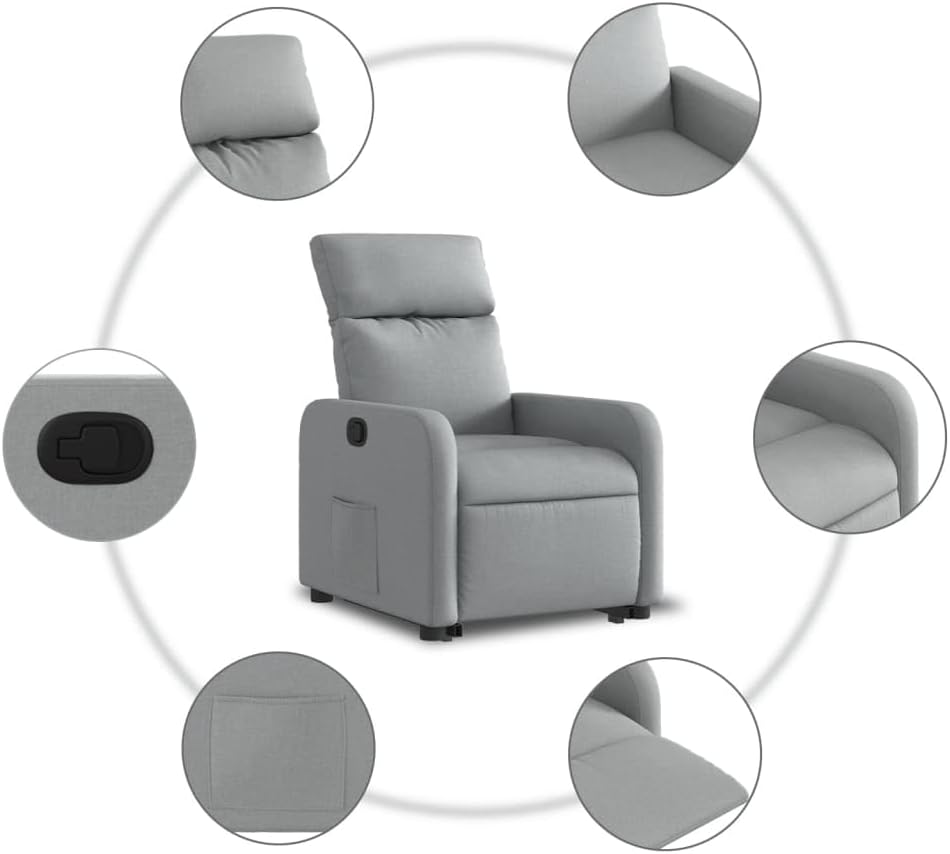 Relaxstoel Met Opstahulp – Tv-Stoel – Ligstoel – Enkelvoudige Relaxstoel – Verstelbare Stoel – Elektrische Opstahulp – Handmatig Kantelsysteem – Lichtgrijze Polyester Stof