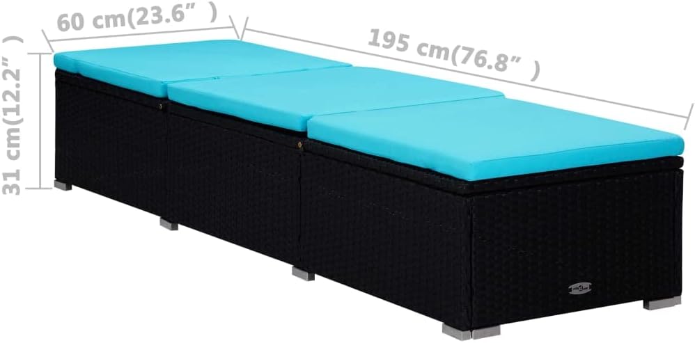 vidaXL 3-piece sunbed set with tea table poly rattan black