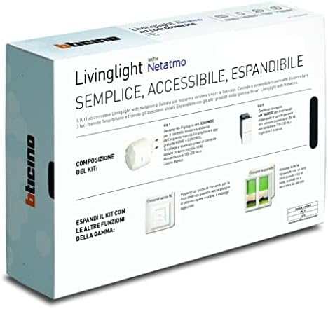 BTicino Livinglight SN3601KIT Smart lichtset, voor in- en uitschakelen van de lichten via app of met Alexa, Google en Siri, met 1 gateway plug-in wit S36GWDC en 3 aangesloten witte schakelaars N4003C