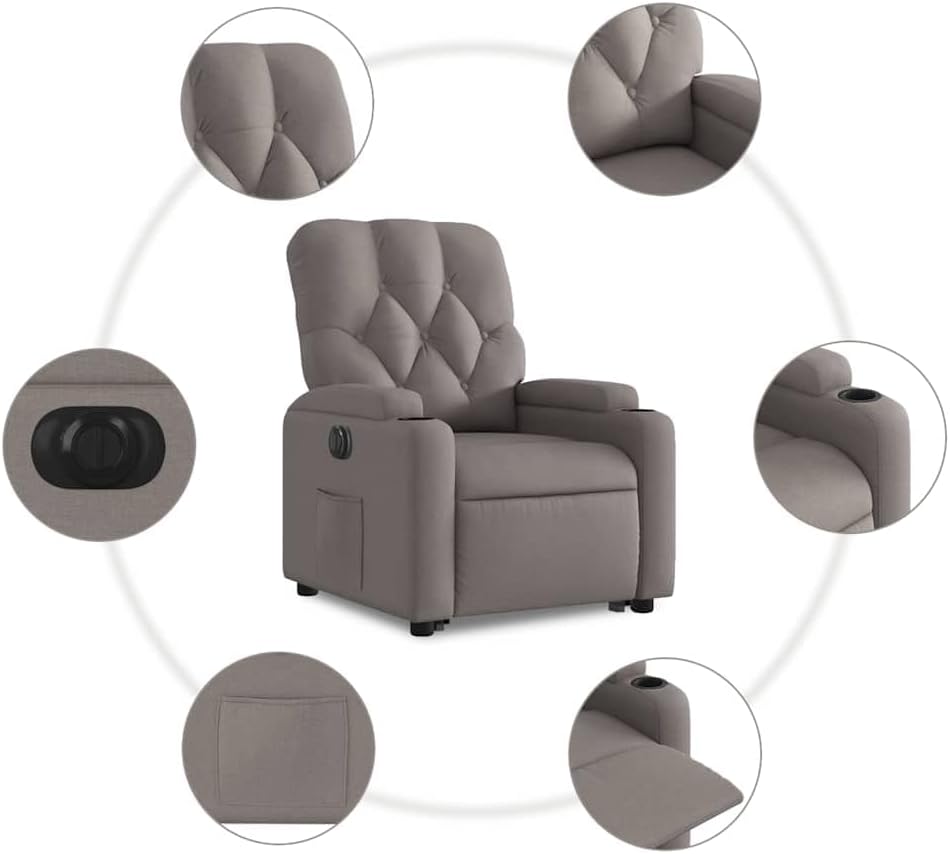 Relaxstoel Elektrisch – Relaxfauteuil – Elektrische Stoel – Ligstoel – Sta Op Stoel – Opstahulp – Verstelbare Ligfunctie Tot 135° – Taupe Stof