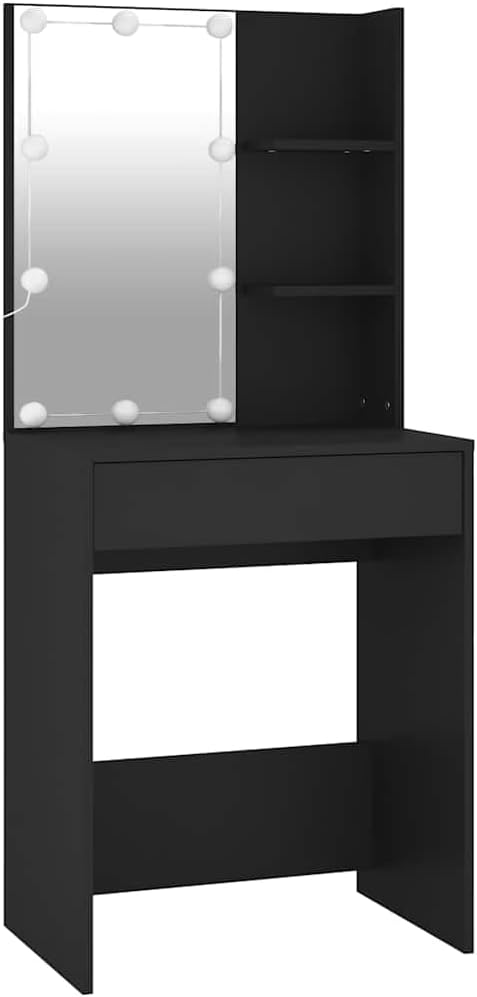 Kaptafel – Make-up Tafel – Wandtafel – Schoonheidstafel – Toilettafel – Zwart – LED-verlichting Rondom Spiegel – Compact 60x40x140 cm
