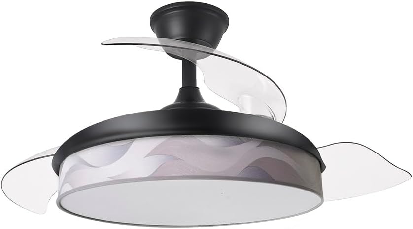 Abrila - Moderne DC-ventilator | kleur zwart met drie afneembare ABS-vleugels en grijze golfdiffuser | 6 instelbare snelheden | 3 lichttemperaturen | met timer en afstandsbediening inbegrepen