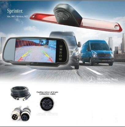 Dolfijn Automotive Achterste Hoge Niveau Remlicht Omkeercamera voor Mercedes Benz Sprinter 2007-2018 & VW Crafter Van 2007-2015, Camera & 4.3" Mirror Monitor