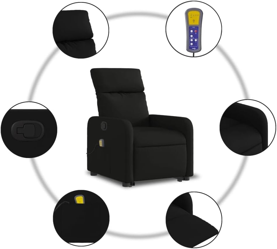 Massagestoel – Relaxfauteuil – Sta-Op Stoel – Elektrische Opstahelp – Massagefauteuil – Handmatig Verstelbaar – 6-Punts Vibratiemassage – Zwart Polyester