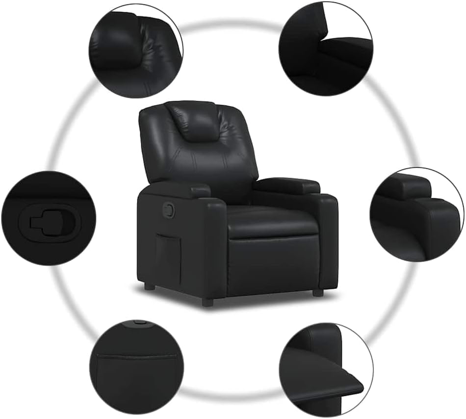Verstelbare Fauteuil – Relaxstoel – Tv-stoel – Ligstoel – Armstoel – Zwart Kunstleer – Verstelbaar Tot 135 Graden – Inclusief Bekerhouders