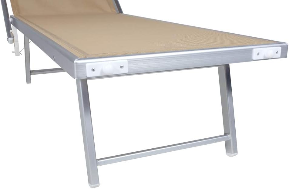 VERDELOOK Strandstoel met zonnedak, frame van aluminium, bespanning van textiel, 186 x 61 x 38 cm, zandkleurig