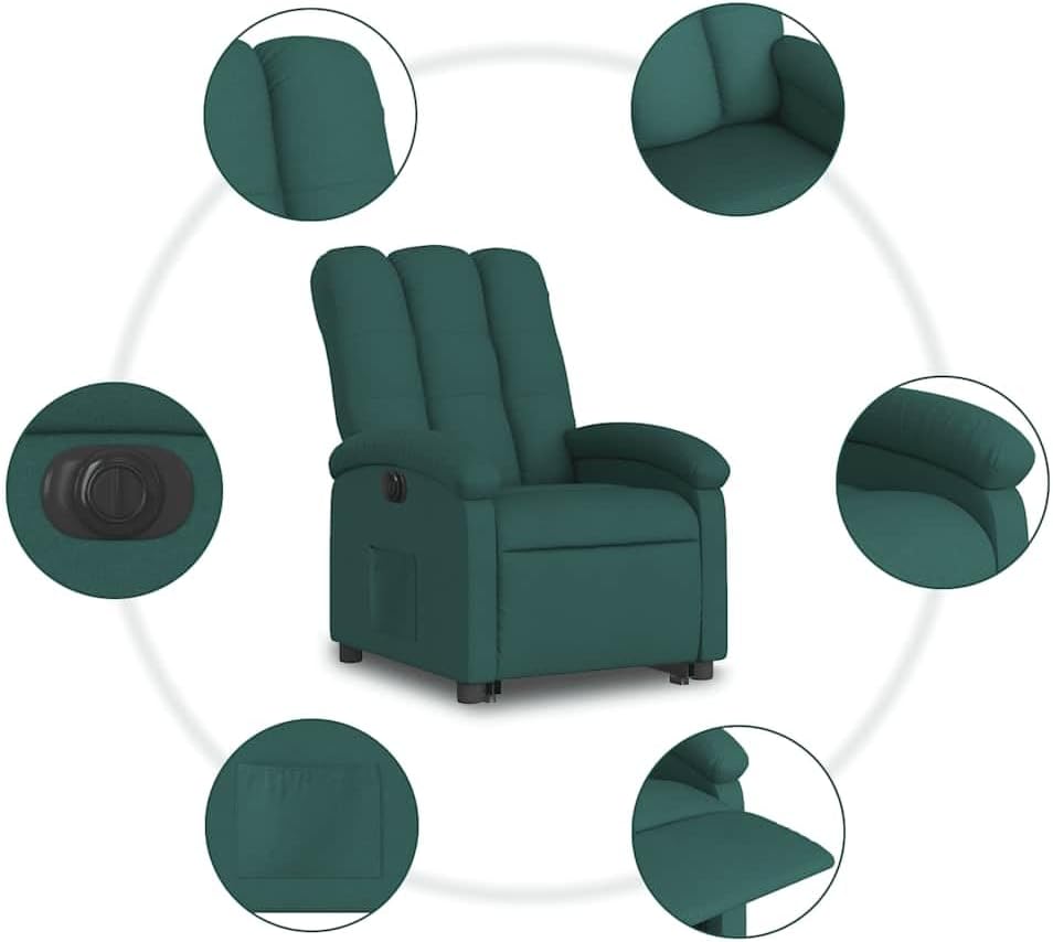 Relaxstoel – Elektrische Relaxstoel – Opstahulp Stoel – Tv-Stoel – Ligstoel – Donkergroene Stof – Elektrisch Kantelsysteem – Max 135° Ligfunctie
