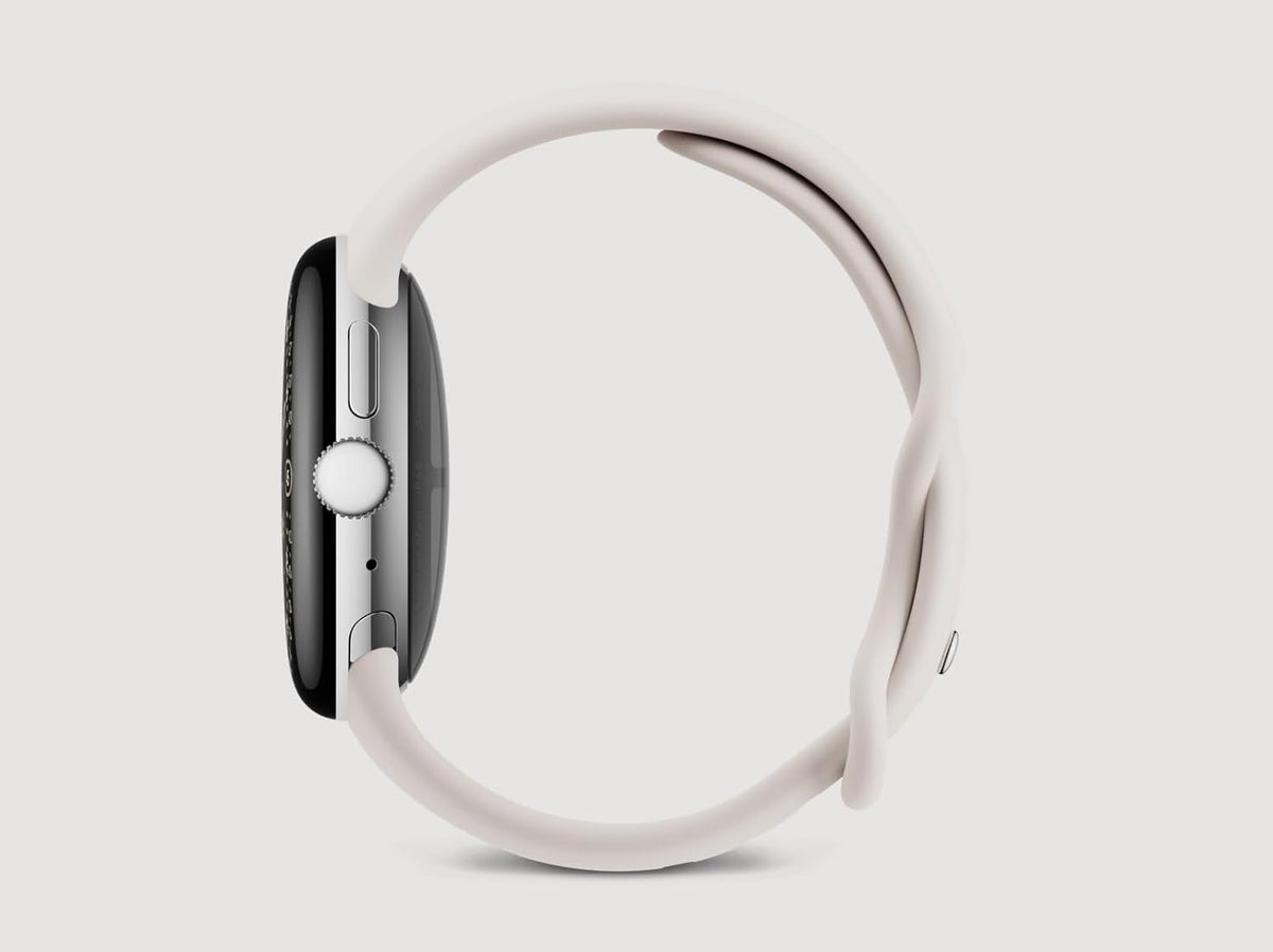 Google Pixel Watch 4 (41 mm) - Android-smartwatch met koepelvormig display, uitgebreide gezondheids- en fitnesstracking en hulp van Gemini - Gepolijste zilveren aluminium behuizing - Porseleinen