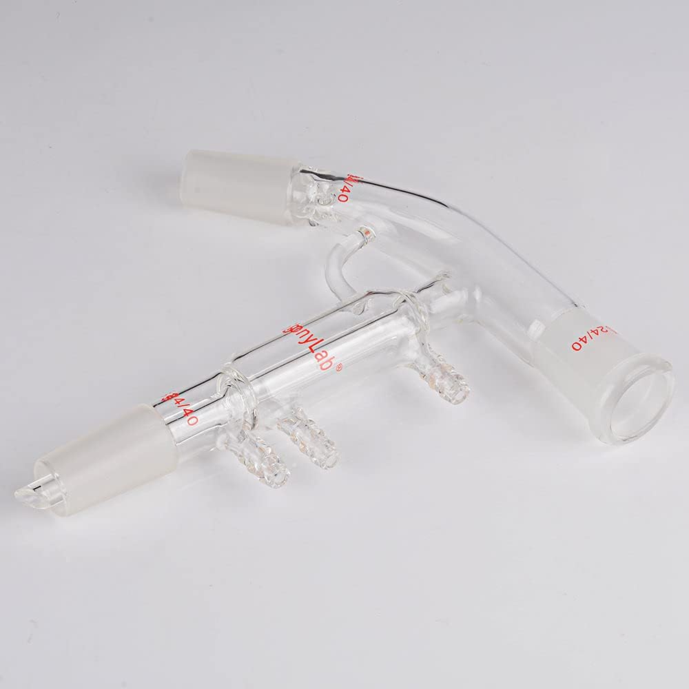 Destillatiekop met Korte Weg – Short Path Destillatie Apparaat – Destillatie-Adapter – Vacuüm Destillatiekop – Laboratorium Glaswerk – Borosilicaatglas – 24/40 Slijpverbinding met 3 Slangaansluitingen