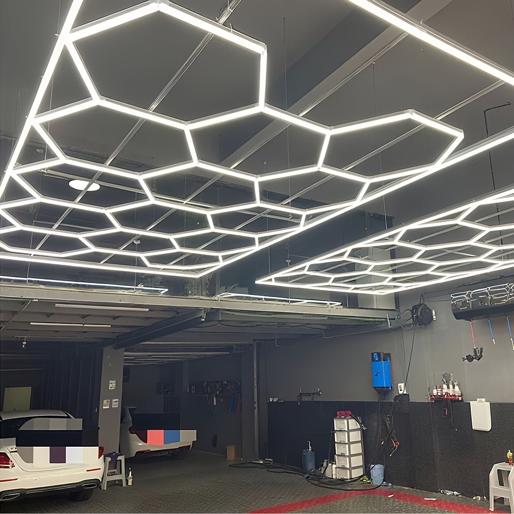Garagelamp – LED Plafondlamp – Werkplaatslamp – Kelderverlichting – Garageverlichting – Hexagon Design – 712W 168000 Lumen 6500K – 14 Panelen Met Montagebeugel