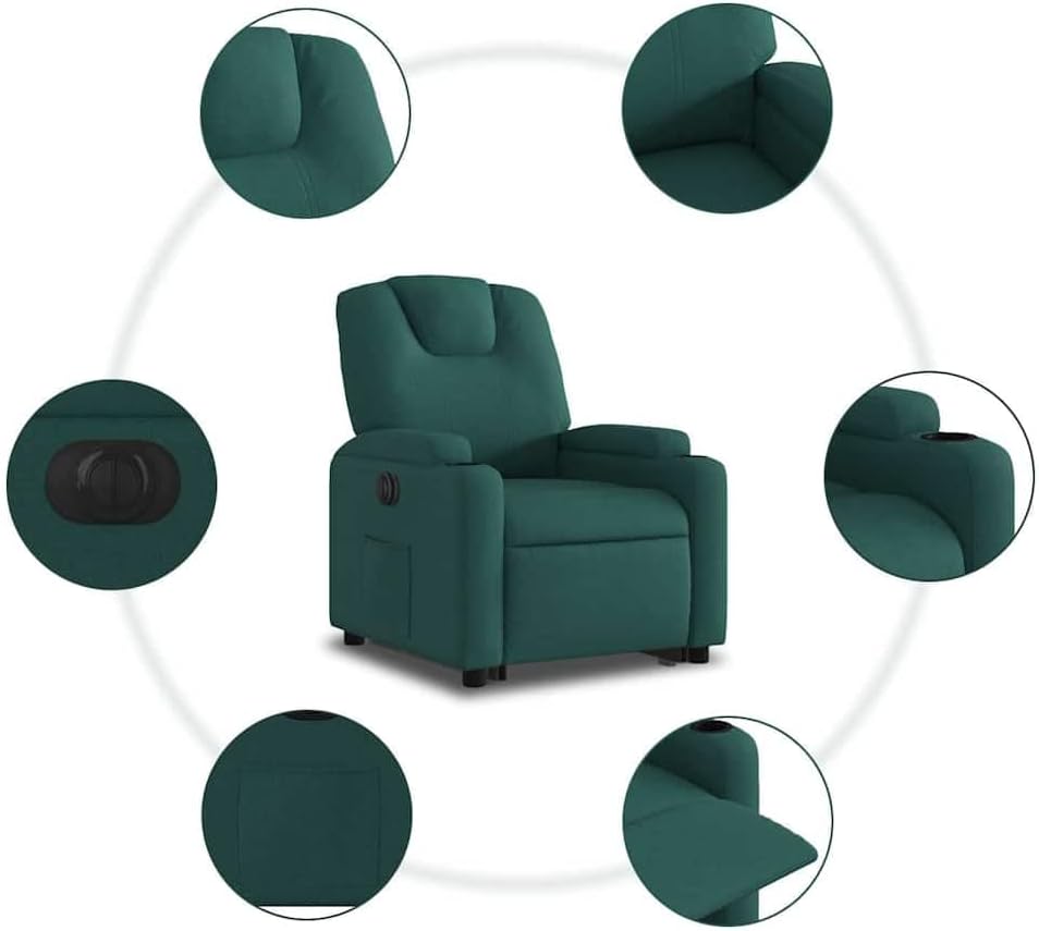 Relaxstoel Met Opstahulp – Elektrische Relaxstoel – Tv-Stoel – Ligstoel – Enkelvoudige Ligstoel – Donkergroene Stof – Elektrisch Kantelsysteem – Maximaal 135 Graden Ligpositie