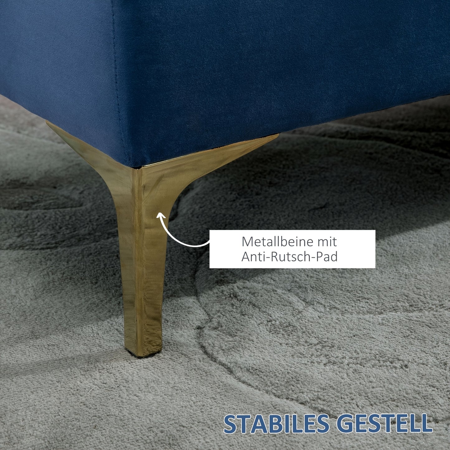 Fluwelen Bank – Zitbank – Schoenenbank – Voetenbank – Bedbank – Blauw – 118 x 45 x 42 cm – Stevig Metalen Poten – Comfortabel Zacht Fluweel