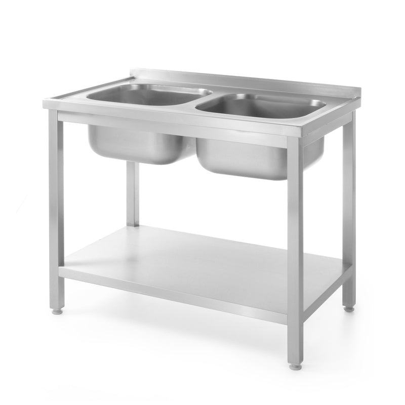 Spoeltafel – Werktafel – Spoelbakken – Wasbak – Keukentafel – RVS AISI 304 – 2 Spoelbakken 100x60x85 cm – Verstelbare Pooten