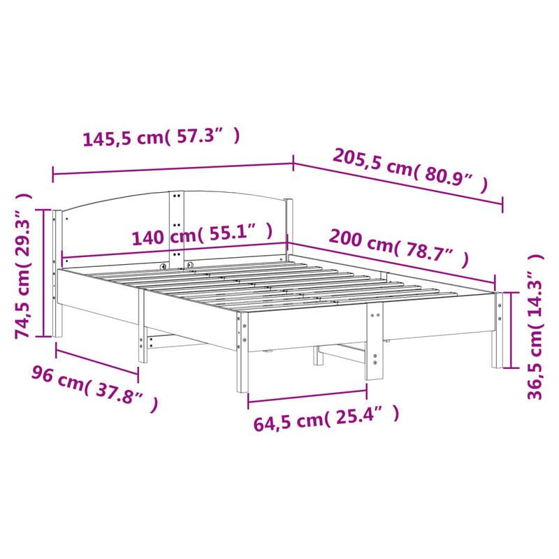 Bedframe – Houten Bed – Tweepersoonsbed – Eenpersoonsbed – Bedbodem – Massief Dennenhout – Geschikt Voor Matras 140x200 Cm – Voorgemonteerd