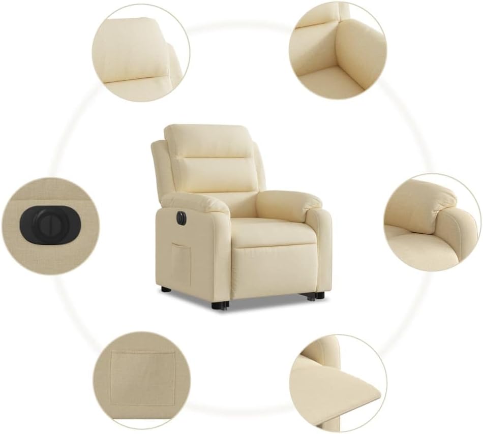 Relaxstoel Met Opstahulp – Elektrische Relaxstoel – Tv-Stoel – Ligstoel – Enkel Ligstoel – Crème Stof – Elektrisch Kantelsysteem – Max 110 Kg Draagvermogen