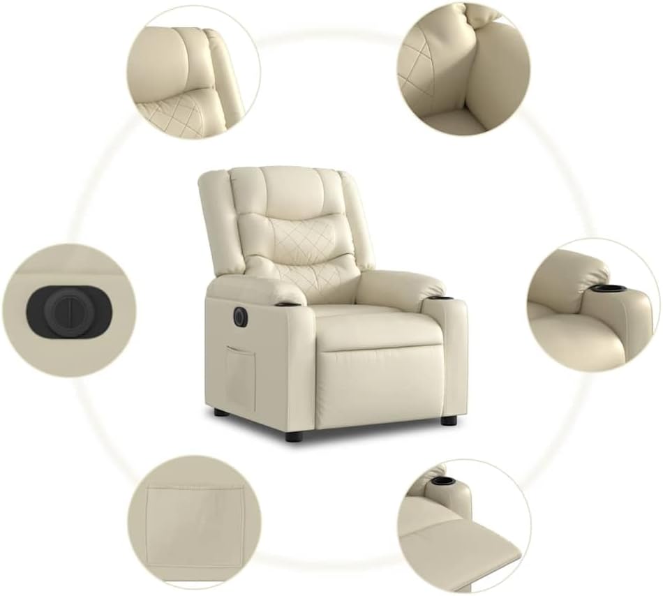 Relaxstoel – Elektrische Relaxstoel – Tv-Stoel – Ligstoel – Fauteuil – Crèmekleur – Kunstleer – Elektrisch Kantelsysteem – Maximaal 135 Graden Ligfunctie