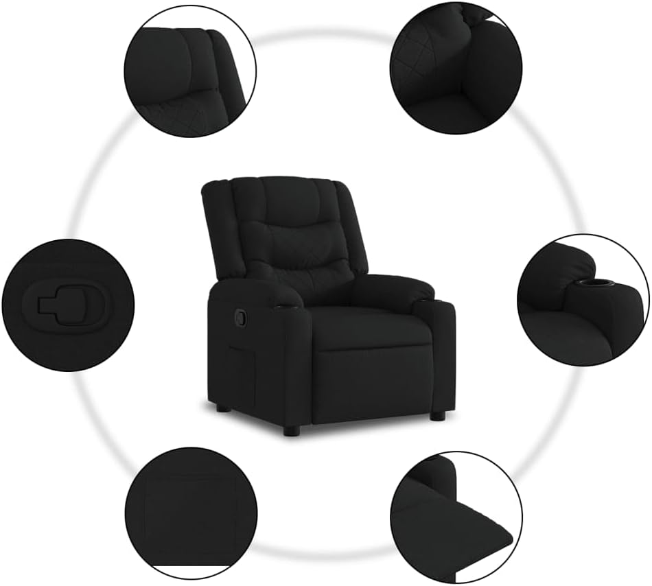 Relaxstoel Met Opstahulp – Zwarte Stoffen Tv-Stoel – Ligstoel – Relaxfauteuil – Enkel Ligstoel – Elektrische Opstahulp – Handmatig Kantelsysteem