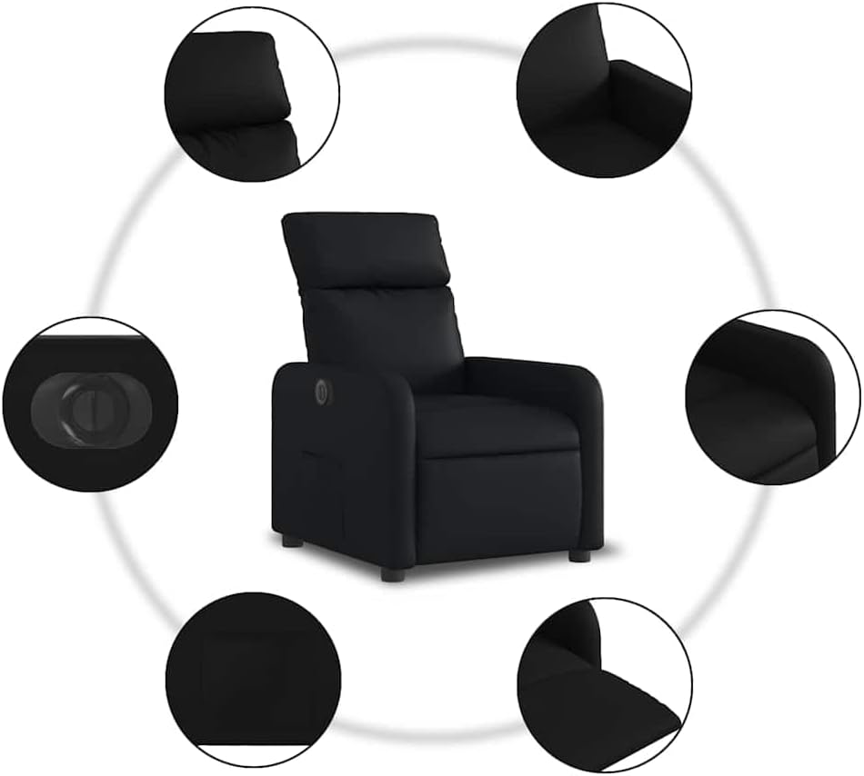 Recliner Chair Electric Black Faux Leather TV Chair with Reclining Function Single Reclining Chair Relax Chair for Living Room Bedroom Electric Tilt System MA8