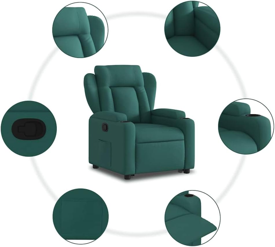 Relaxstoel met Opstahulp – Tv-Stoel – Ligstoel – Relaxfauteuil – Stoel Met Kantelsysteem – Elektrische Opstahulp – Handmatig Verstelbare Ligfunctie – Donkergroen Stof