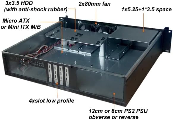 2U behuizing zwart – 19 inch rackbehuizing – Serverbehuizing – Desktopbehuizing – HTPC behuizing – Geschikt voor Micro ATX en Mini ITX – 400 mm diep, 1,0 mm staal met aluminium frontpaneel