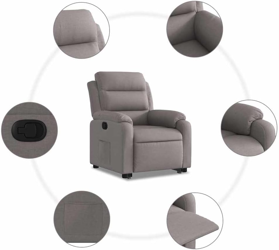 Relaxstoel Met Opstahulp – Elektrische Fauteuil – Leren Relaxstoel – TV-Stoel – Ligstoel – Handmatig Kantelsysteem – Taupe Stof – Elektrische Opstahulp Met Ligfunctie