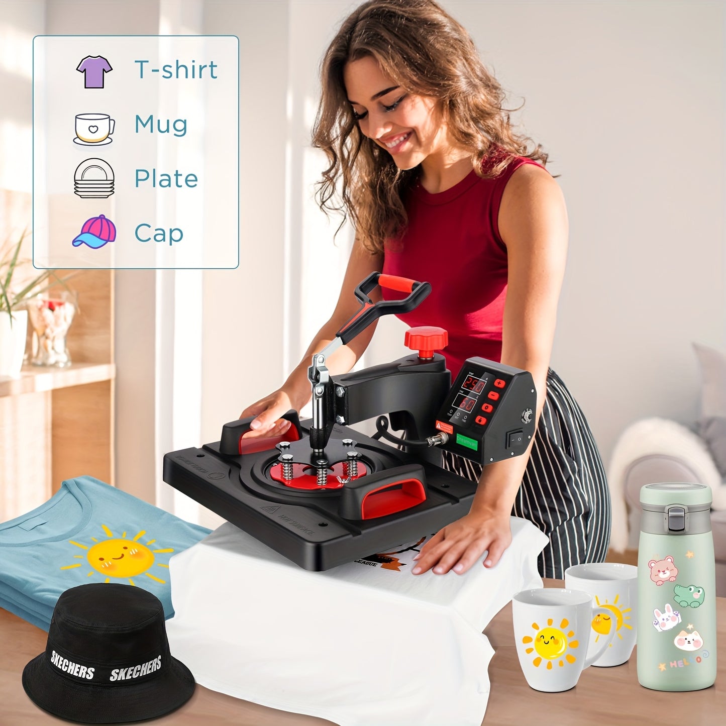 Transferpers – Hittepers – Warmtepers – Heat Press – 5-in-1 Multifunctioneel – 38x30 cm Werkoppervlak – 360° Draaibaar
