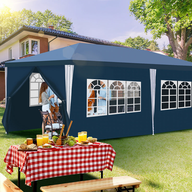 Partytent – Paviljoen – Feesttent – Tuinentent – Opvouwbare Tent – 3x6 Meter – Waterdicht PE Doek – Met Afneembare Zijwanden - Blauw